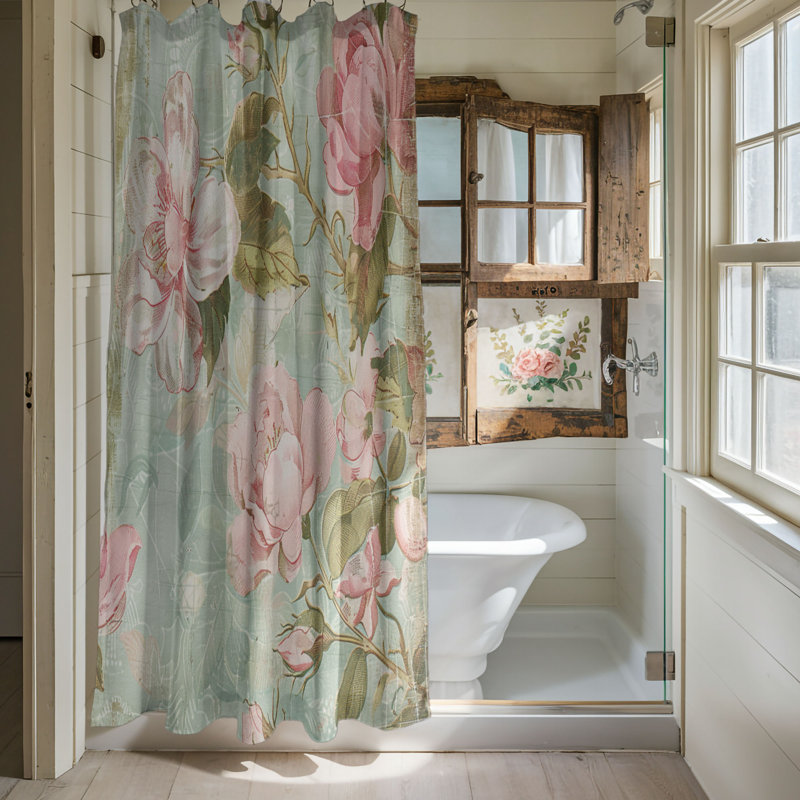 Rideau de douche standard 1 pièce Vintage Blossom Prints, H 74 po x l 71 po