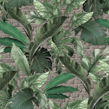 The Loft Collection Tropical Leaf Brick 3-Panel Wall Mural