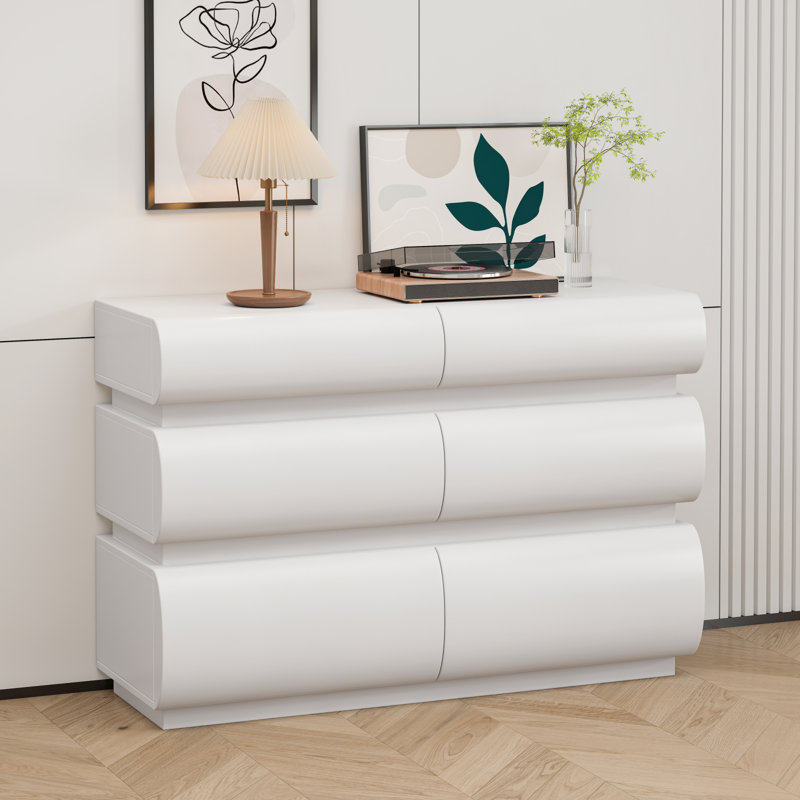 Commode 6 tiroirs pour chambre à coucher, commode blanche sans poignée, commode moderne 6 tiroirs avec rangement large (Même SKU: W757P235726)
