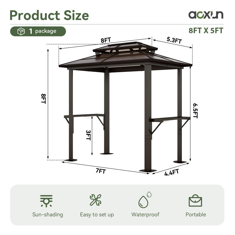 Premium Outdoor Aluminum Frame Gazebo, 98.4" H x 94.5" W x 59" D