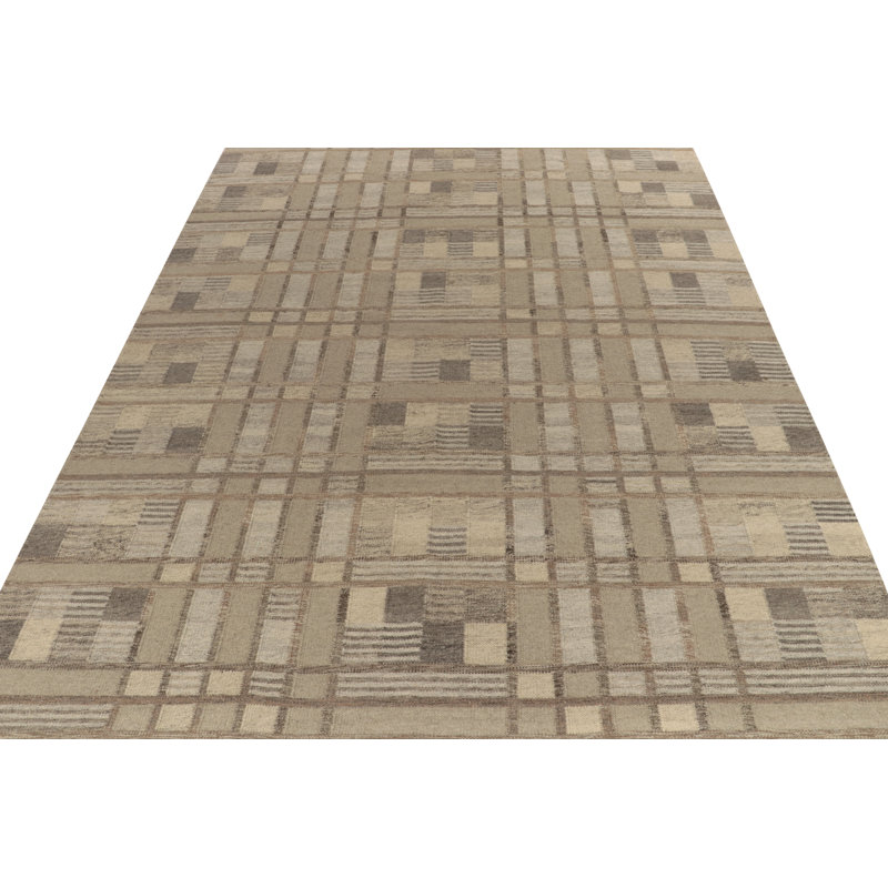 Scandinavian Wool Geometric Area Rug, Recatangle 8' x 10'