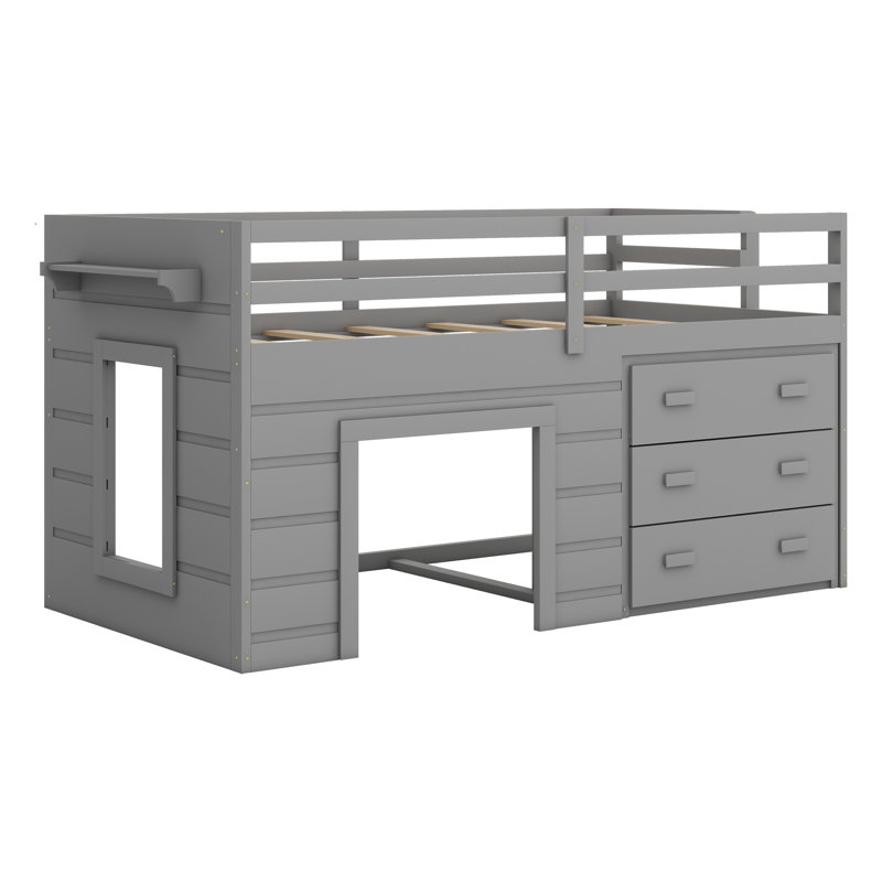 Lit mezzanine avec tiroirs et tablette, Grey