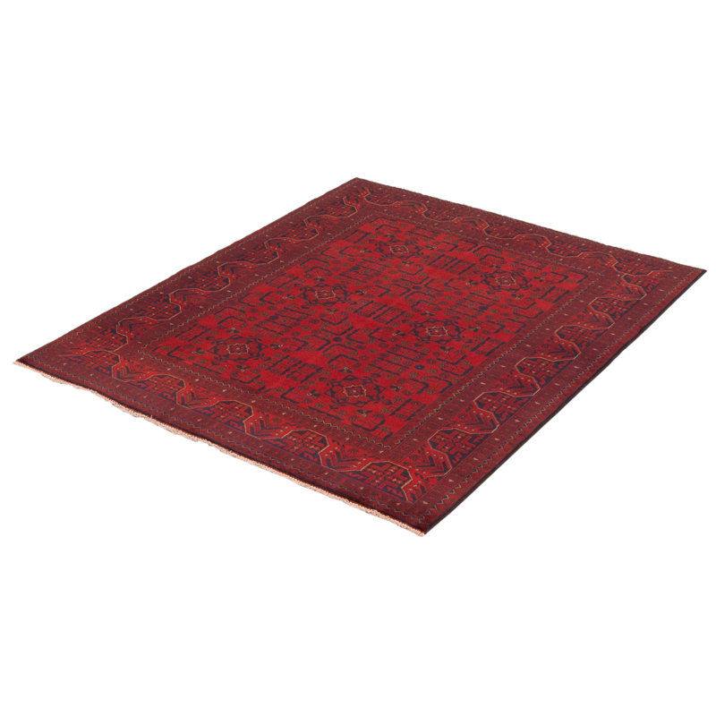 Tapis unique en laine noué à la main rouge nouvel âge 5 pi x 6 pi 4 po Motilaal