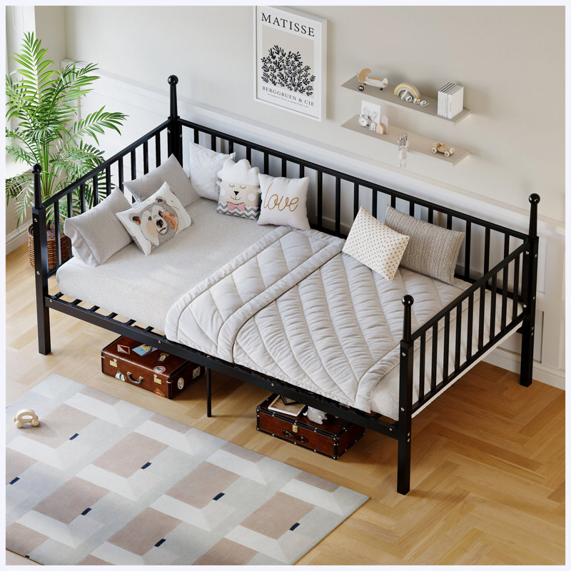 Lit simple superposé en métal, robuste et durable, aucun sommier requis, pour enfants, adolescents et adultes, finition noire