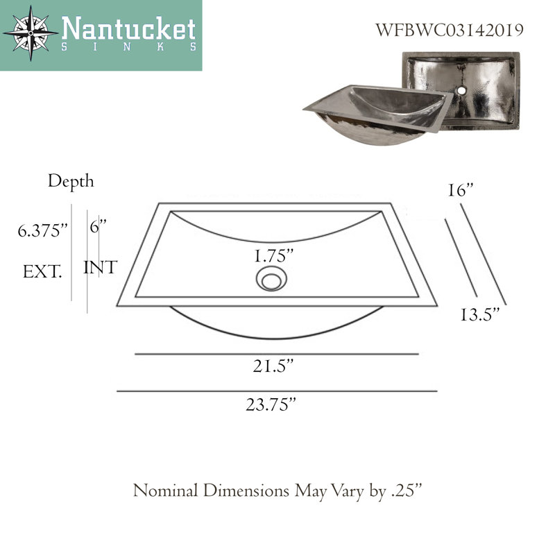Brightwork 23.75'' L Bathroom Sink