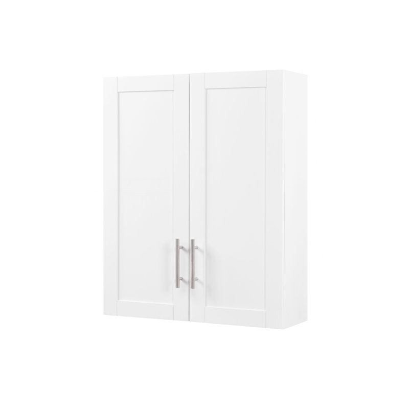 Armoire suspendue en bois avec portes et tablettes, Blanc