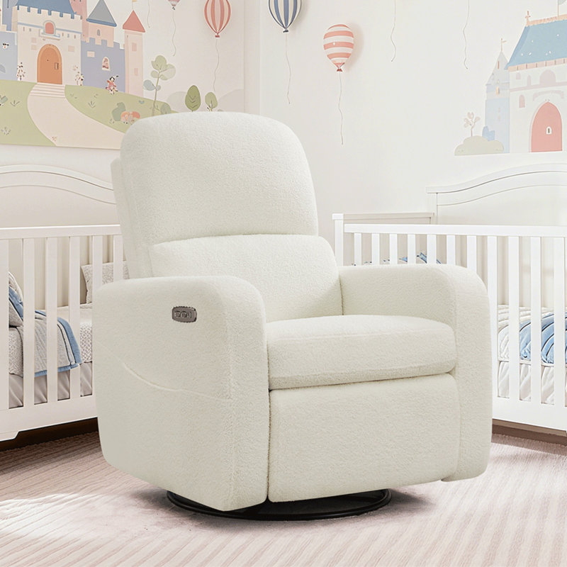 Breh 36" Modern Upholstered Teddy Boucle Power Swivel and Rocker Glider Recliner with USB and Type-C Port, Swivel Nursery Glider Recliner Wider Armrest and Double Pocket