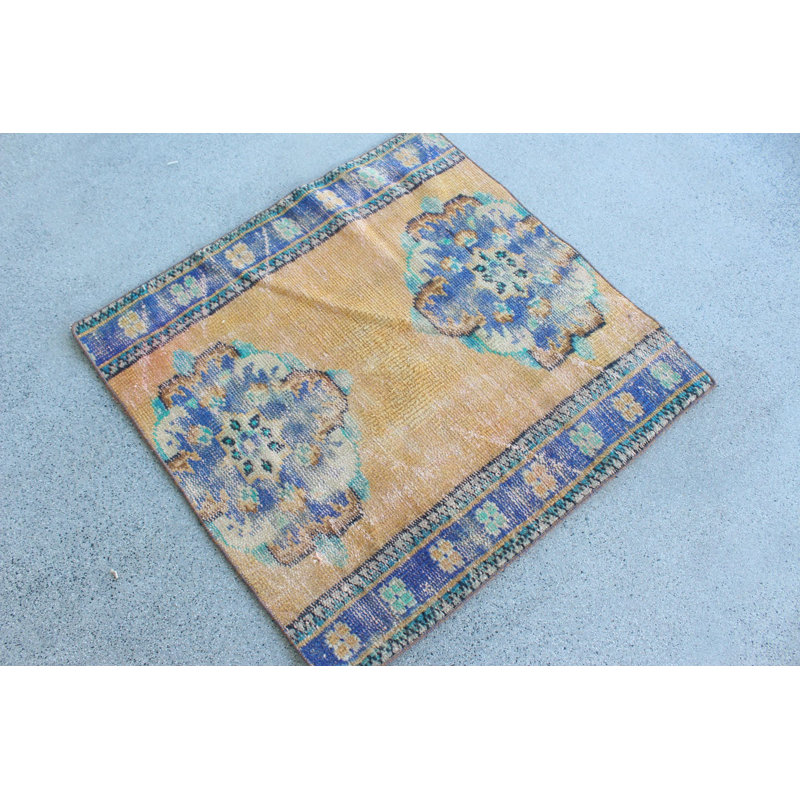 Vintage Turkish Anatolian Hand-Knotted Wool Area Rug in Vibrant Orange for Kids Rooms and Small Spaces