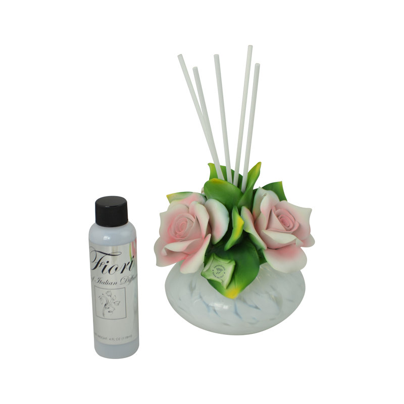 Diffuseur d'huile de porcelaine 8 "avec roses Capodimonte, Rose pastel