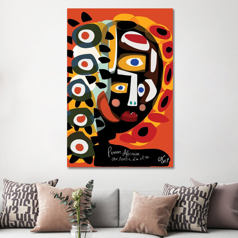 Femme africaine qui rêve - impression, H 60 po x l 40po x P 1,5 po, Toile avec cadre noir