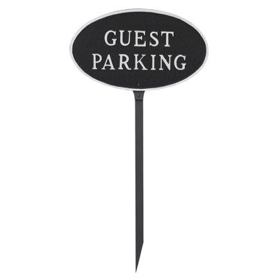8.5" x 13" Standard Oval Guest Parking Statement Plaque Sign with Lawn Stake - Black/Silver