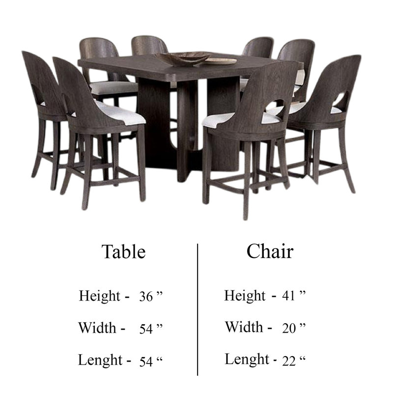 Zoko Counter Height Dining Table Set, Polyester, Wood, Ash Grey, 9
