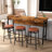 3-Drawer Long Dining Table Set With Power Outlets, Bar Kitchen Table Set With Circular PU Stools, Easy Assemble