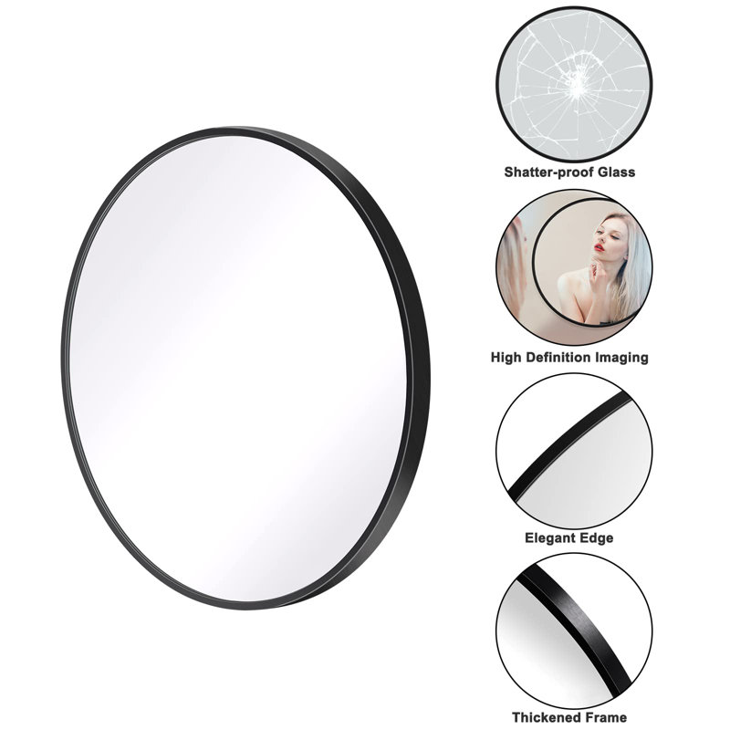 Gandee Metal Flat Wall Mirror, 40cm H x 40cm W, Black