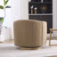 Fauteuil demi-tonneau pivotant rembourré en chenille avec base en bois massif-130549921