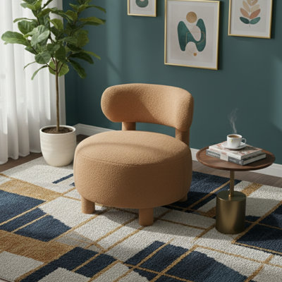 Fauteuil d'appoint sans accoudoirs en tissu avec dossier incurvé et pieds en bois massif 063-Teddy