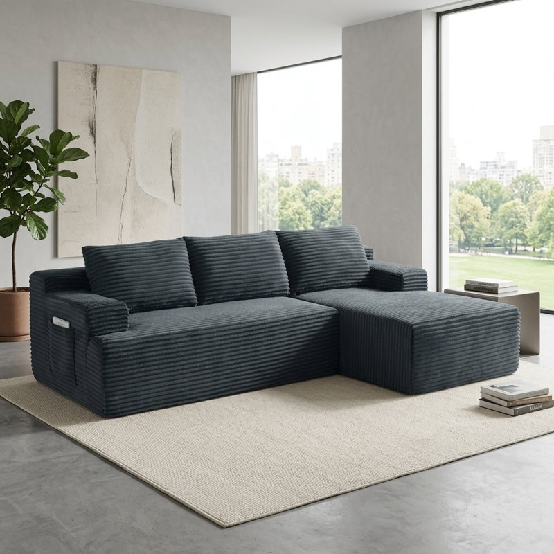 Canapé modulaire Boneless, Gris foncé, Orienté à droite