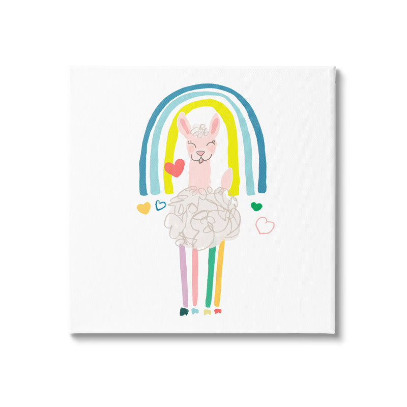 Mignon sourire de moutons et arc-en-ciel par June Erica Vess - Peinture, Toile tendue, H 17 po x l 17 po x P 1,5 po