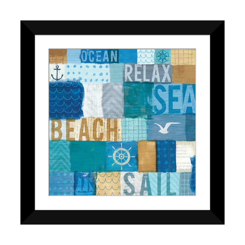 «Beachscape Series: Collage I», impression sur toile, H 24 po x l 24 po x P 1 po, Papier d'art encadré noir, Blanc