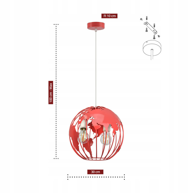 2 - Light Red Sphere Pendant, Red