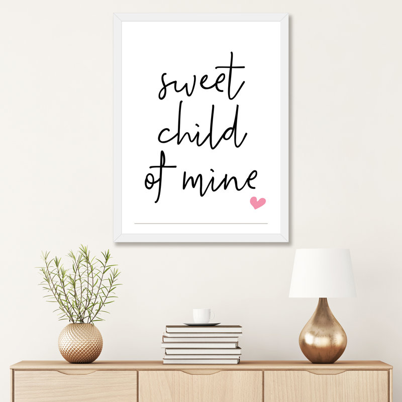 «Sweet Child of Mine», reproduction d'art textuel, H 32 po x l 24 po x P 1 po, Papier encadré blanc, Blanc