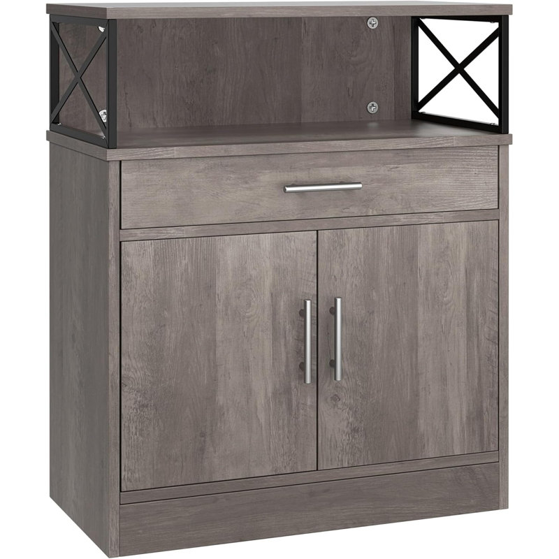 Armoire de cuisine moderne avec tablettes réglables et tiroirs, Gris cendré