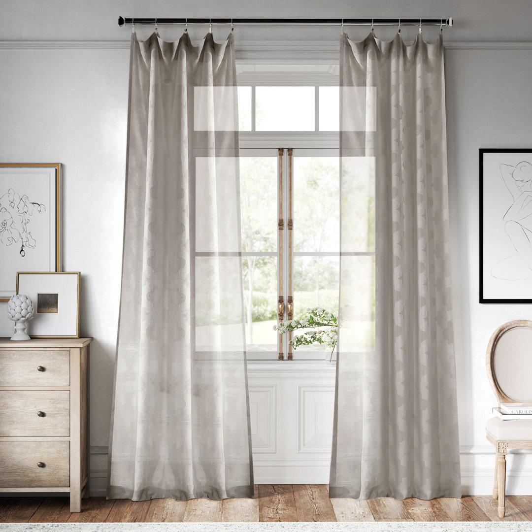 Marylane Geometric Patterned Faux Linen Sheer Curtains for Bedroom & Living Room Curtains - Single Panel Drapes Bungalow Rose Curtain 