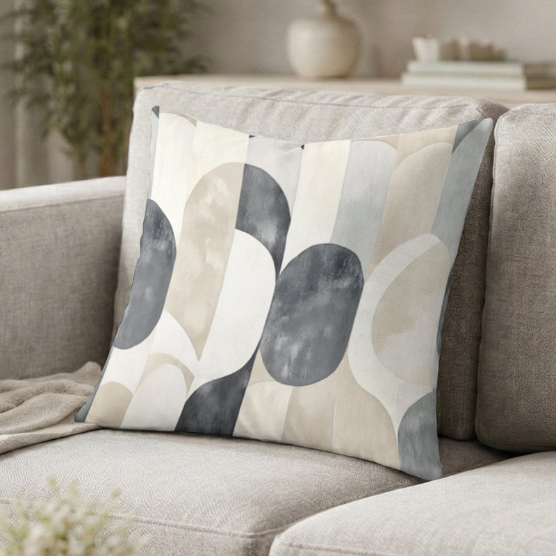 Coussin géométrique à motif géométrique neutre, H 18 po x l 18 po