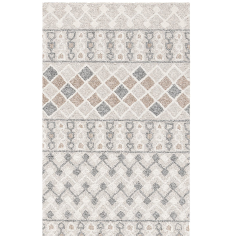 Xendaya Ebony Hand Tufted Wool Cotton Southwestern Rug in Grey/Ivory, Rectangle 6' x 9'