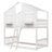 Twin over Twin House Bunk Bed with Roof , with Safety Guardrails and Ladder,White