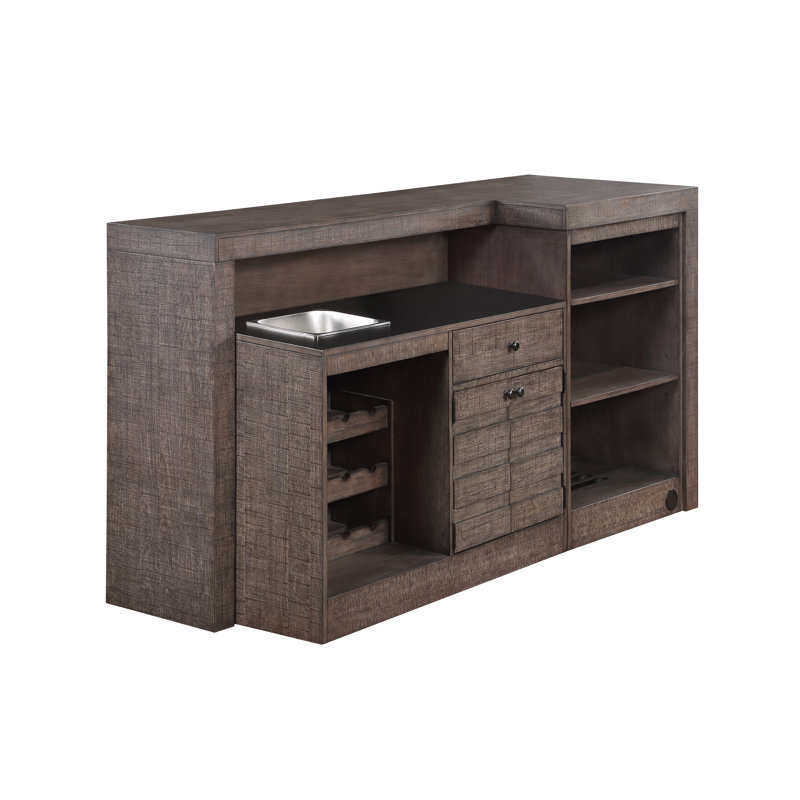 Dark Gray Distressed Solid Wood Home Bar with Storage