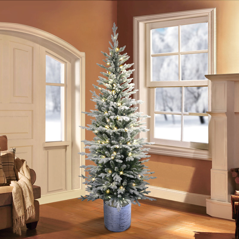 Sapin de Noël artificiel vert / blanc avec lumières DEL vert / blanc, H 7,5 pi
