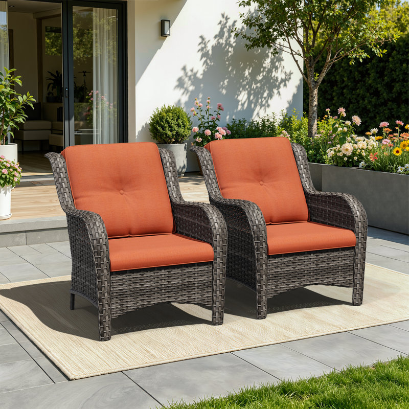 Ensemble de 2 chaises longues d'extérieur en osier pour patio, Orange