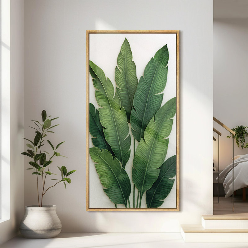 «Lush Green Tropical Leaves Botanical Extra Large», reproduction d'art sur toile encadrée, H 60 po x l 30 po x P 1,5 po