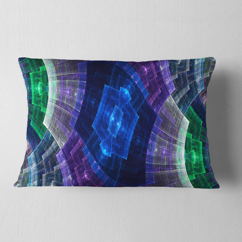 Bleu vif et grille de fleurs vertes - coussin abstrait imprimé