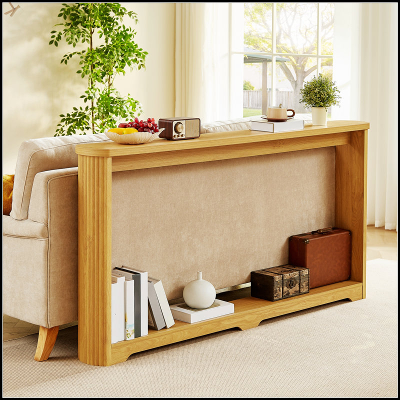 70.1 Inch Corrugated Texture Storage Table For Narrow Spaces, Durable And Versatile Console Sofa Table, Natural