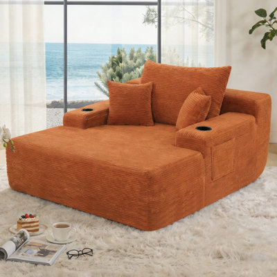 Canapé-lit de 65 po surdimensionné de 65 po pour l'intérieur, canapé-lit simple en velours côtelé moderne avec 3 coussins moelleux, porte-gobelet, canapé-lit simple sans nuage pour bureau de salon
