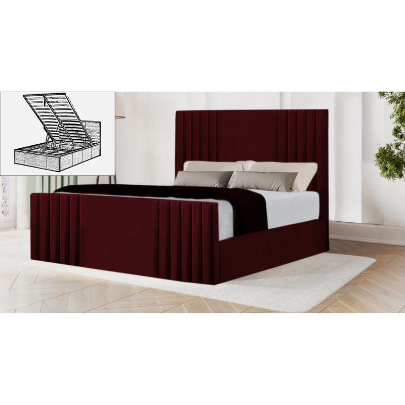 Bellissa Upholstered Ottoman Storage Bed, Burgundy, Double (4'6)