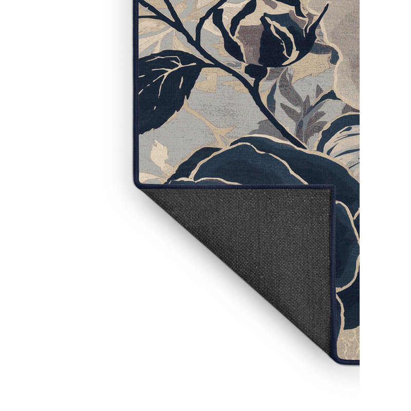 Soft Plush Broward Tea Rose French Floral Area Rug in Beige – Navy Binding, 8' Round
