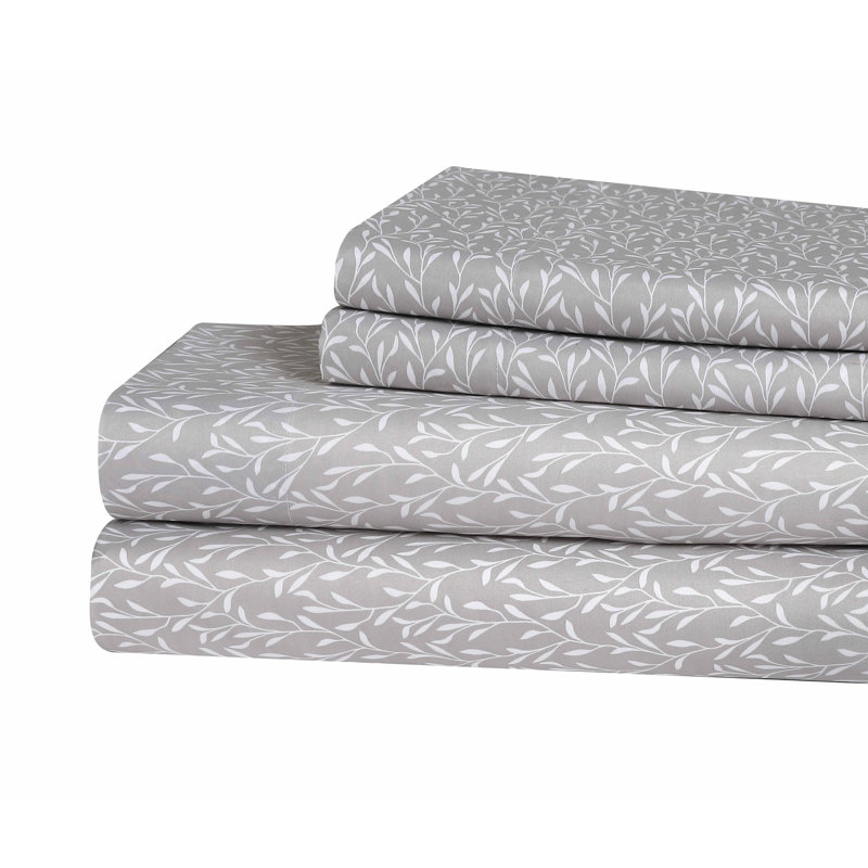 Swift Home 4 Piece Printed Microfibre Sheet Set, King Sheet Set with 2 Pillowcases, Gray Floral
