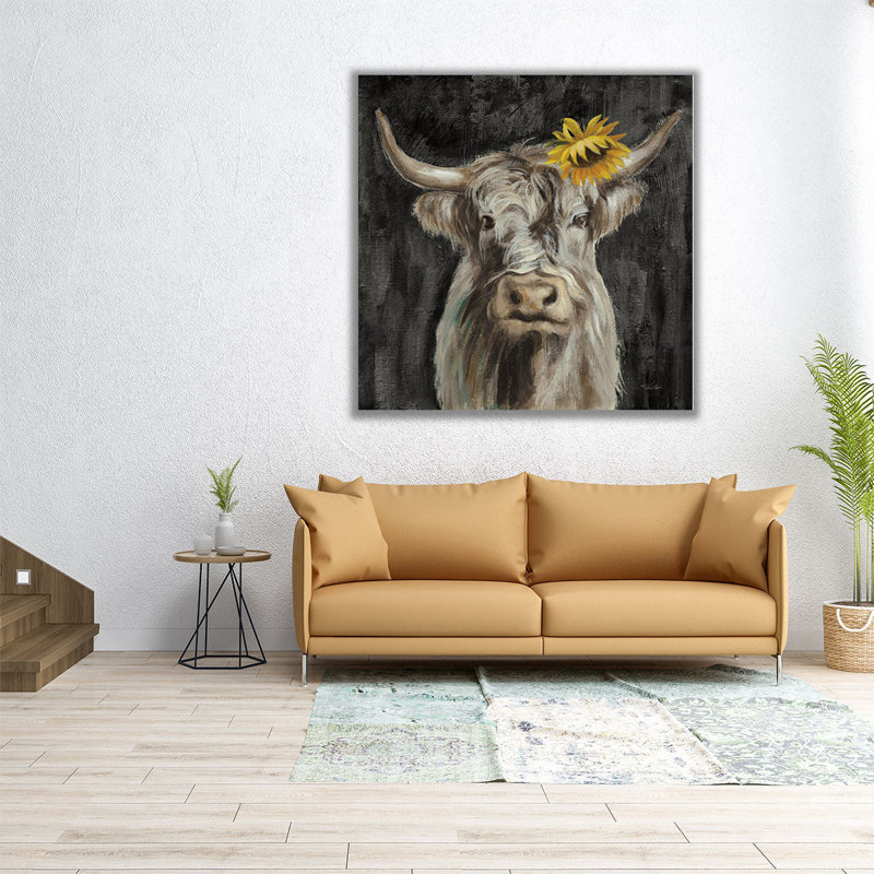 Floral Highland Cow - reproduction d'art sur toile, H 12 po x l 12 po