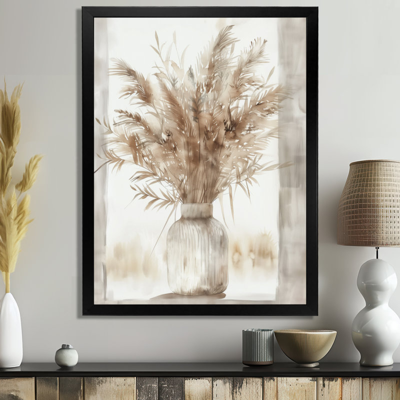 Beige blanc Boho Plant Chic II - Boho Feather, art mural, H 20 po x l 12 po x P 1 po, Cadre simple noir