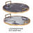 Set Of 2 Decorative Trays With Handles, Black White Faux Marble Print, Gold
