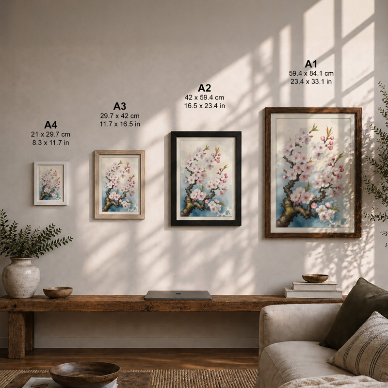 Delicate Blossom Botanical - Framed Print, A2 - 59.4 x 42.0 cm, Walnut