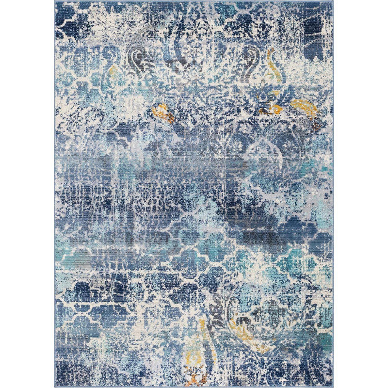 Tapis bleu/gris, Rectangle 4 pi 1 po x 5 pi 11 po
