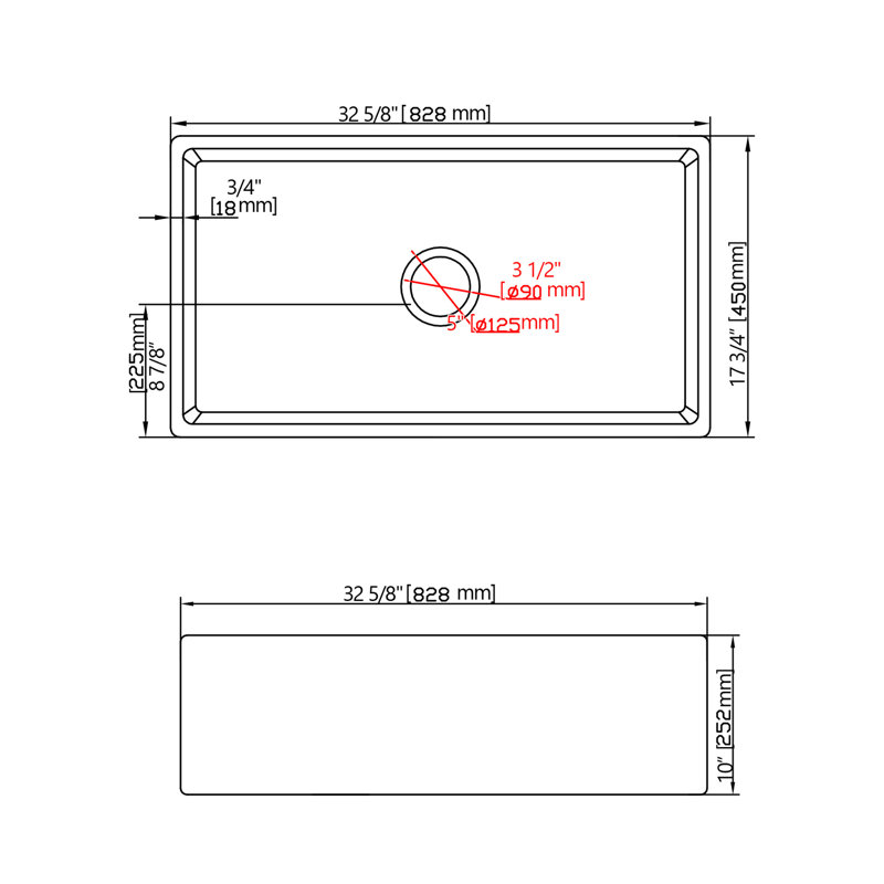 Single Bowl Fireclay Kitchen Sink, 33" H x 18" W x 10" D