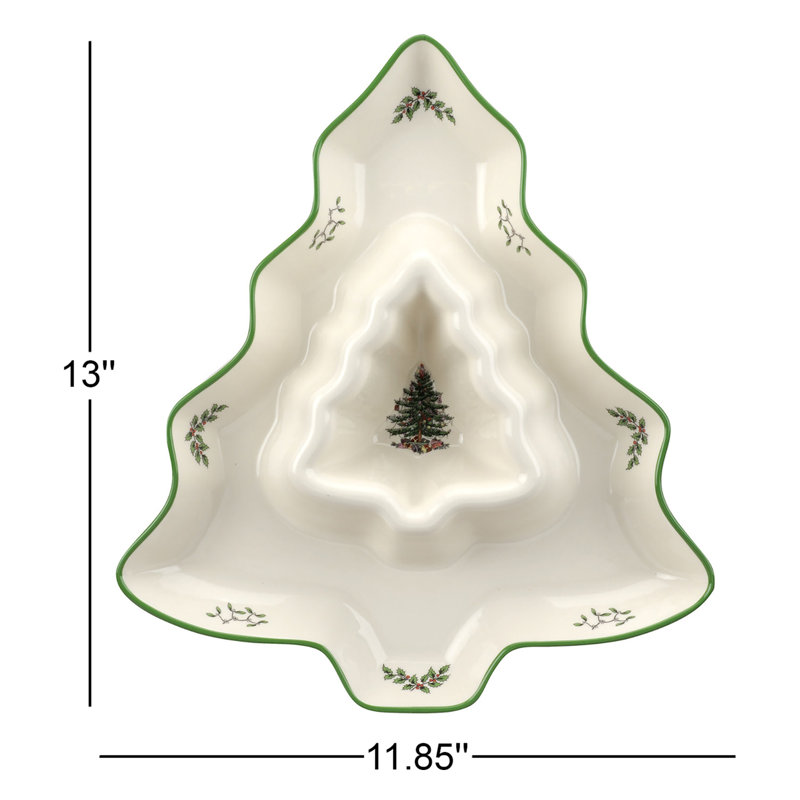 Spode Christmas Tree Tree Chip & Dip 13"