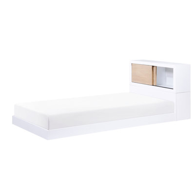 Lit simple pour chambre à coucher avec tête de lit bâbord - Placage de pin blanc et naturel avec rangement pour jeunes
