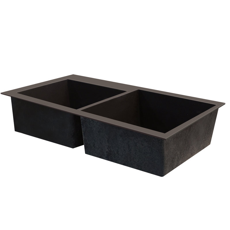 32.83'' L Double Bowl Granite Kitchen Sink, Espresso