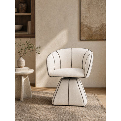 Modern Upholstered Swivel Dining Chair with 360° Auto-Return Base, Beige/Grey Fabric